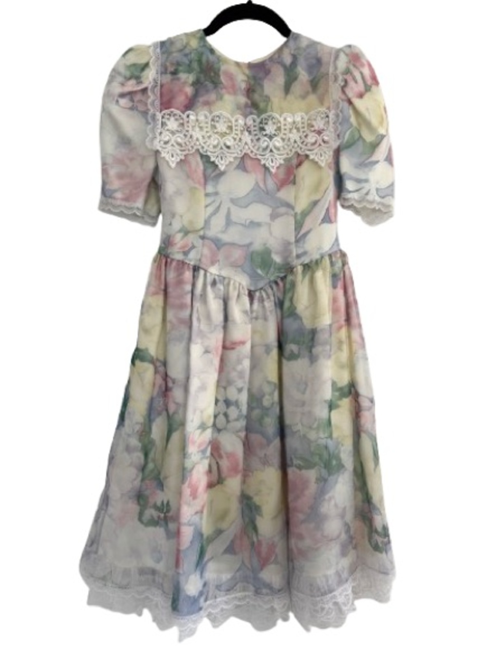Vintage 80s Gunne Sax by Jessica McClintock Pastel Floral Dress Lace Easter